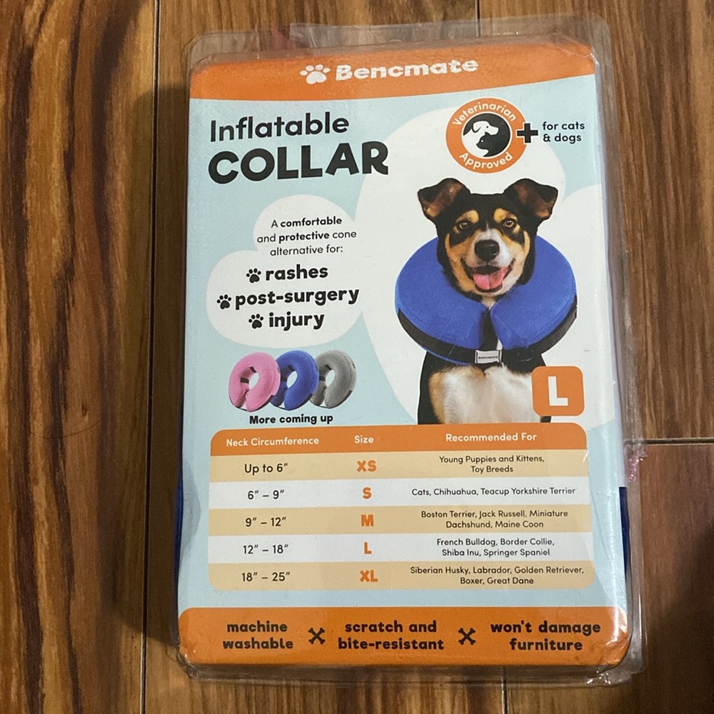Bencmate inflatable protective collar, NIB. Size Large.